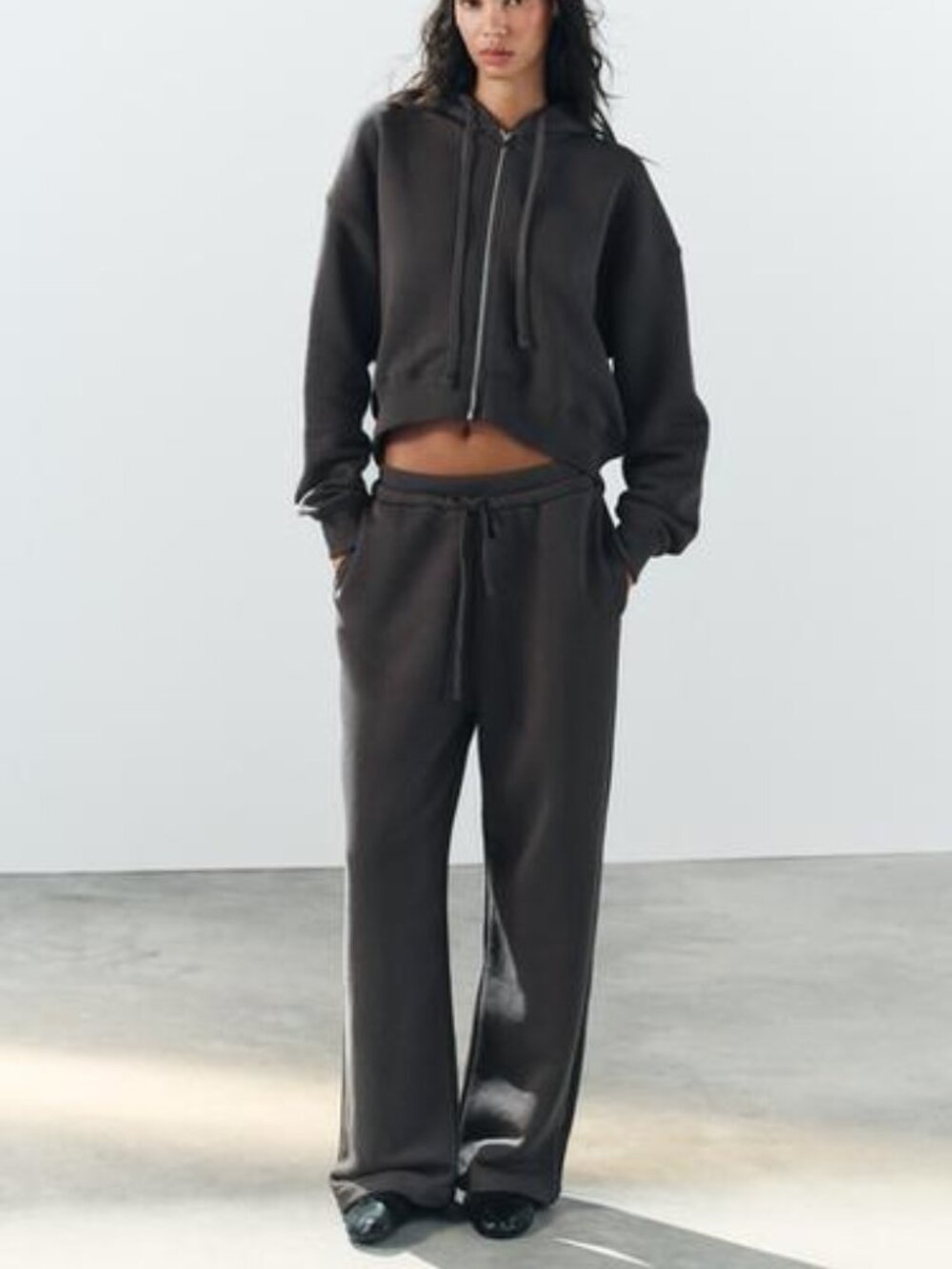 Zara XS Set Bomber Zip Jacket and Barrel Pallazzo Pants Trouser Gray Blue Marl